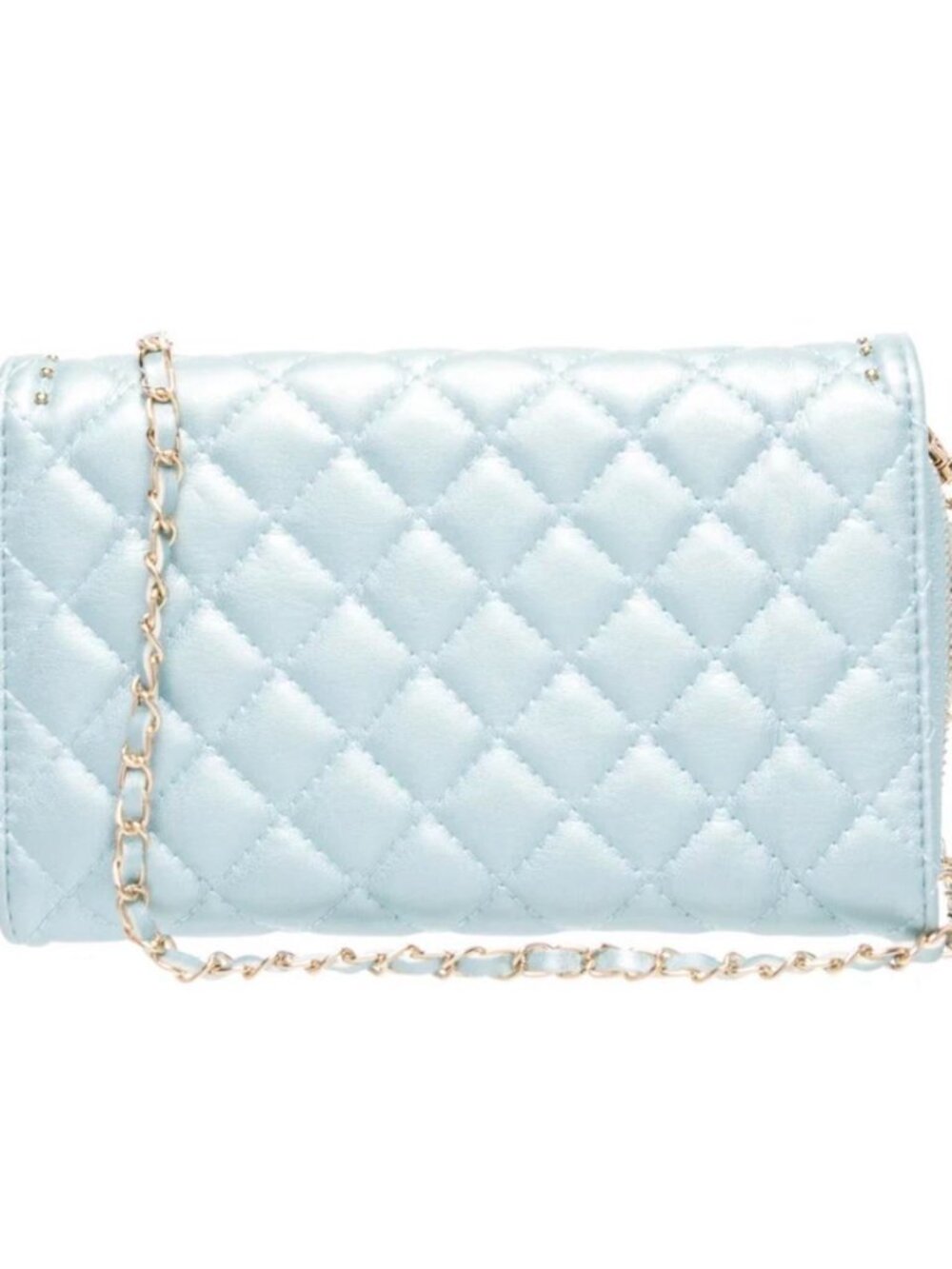Badgley Mischka Blue and Gold Quilted Crossbody Cinderella Bag - Picture 3 of 9